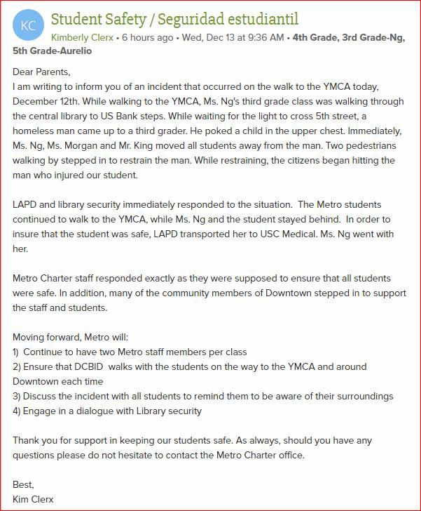Metro Charter Student Attacked Near Central Library